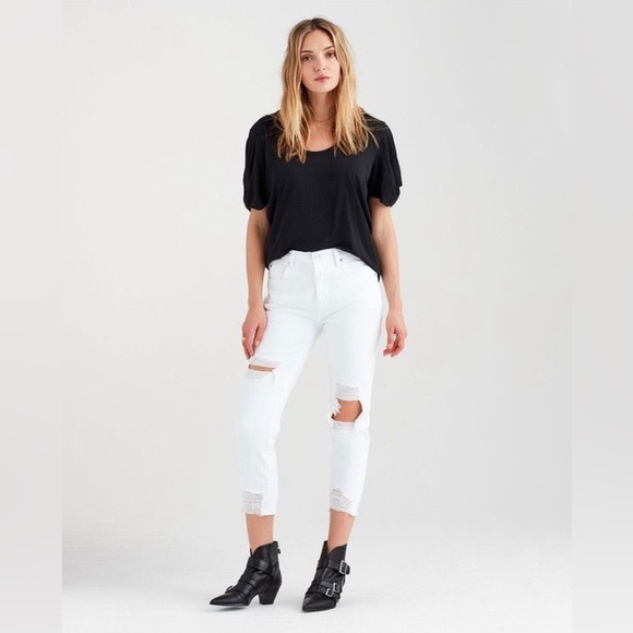 7 For All Mankind Twist Sleeve Tee, Size M - Picture 2 of 11